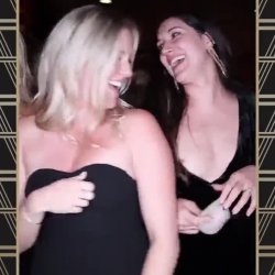 Slutty bridesmaids flashing their tits on 360 photo booth at wedding